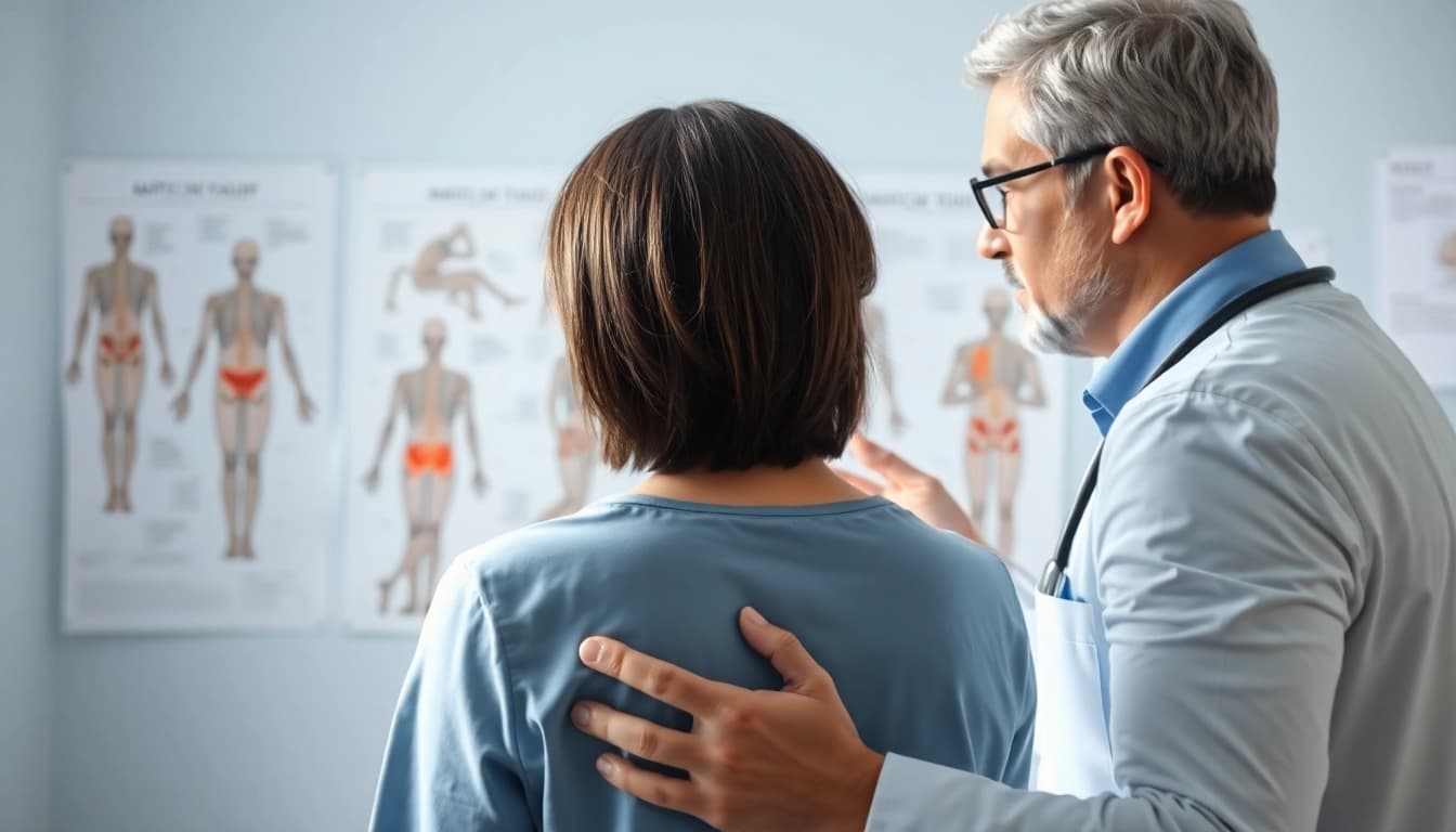 Diagnosing back pain causes during a clinical examination with a healthcare provider.