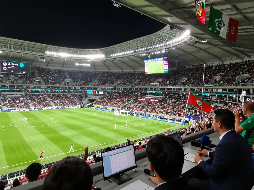 B体育官网 showcased during a thrilling football match, with cheering fans and live score displays enhancing the sports experience.