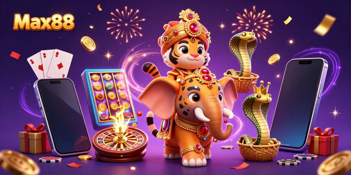 Experience the vibrant excitement of Max88 with colorful slot games and engaging casino elements.