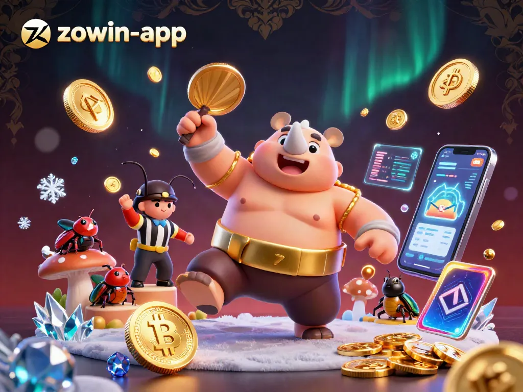 Engage in exciting gameplay at zowin-app as the sumo beetle stomps coins and celebrates with dazzling visuals.