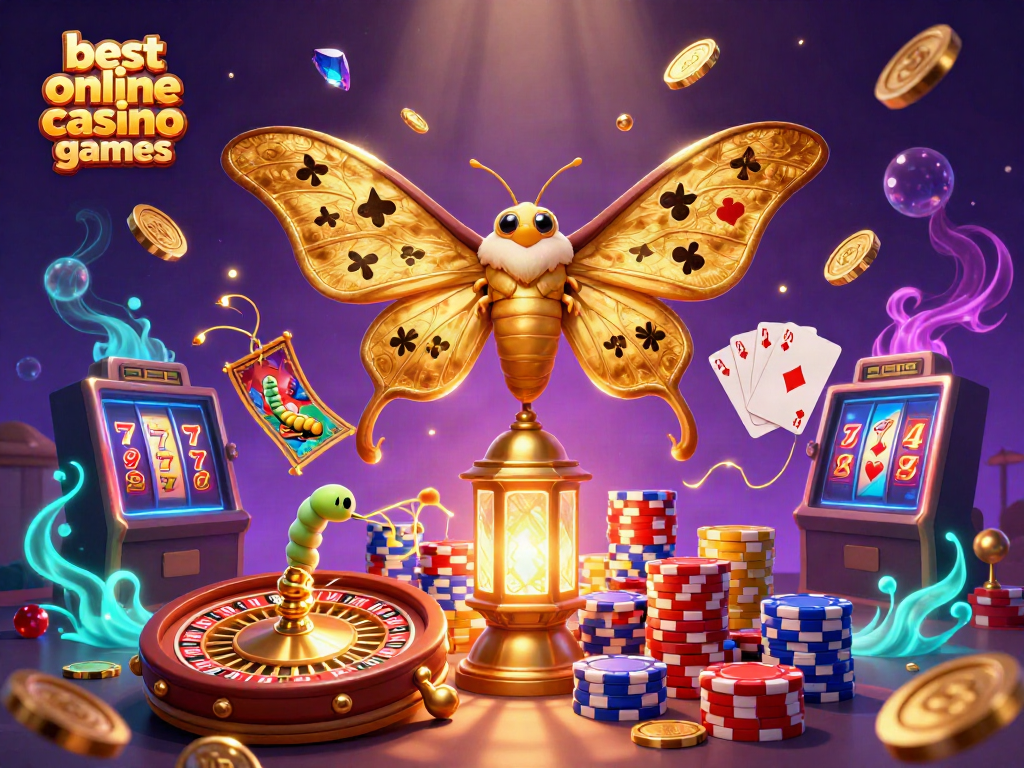 Engage with the best online casino games in 2026 featuring a vibrant 3D illustration of a moth and casino elements.