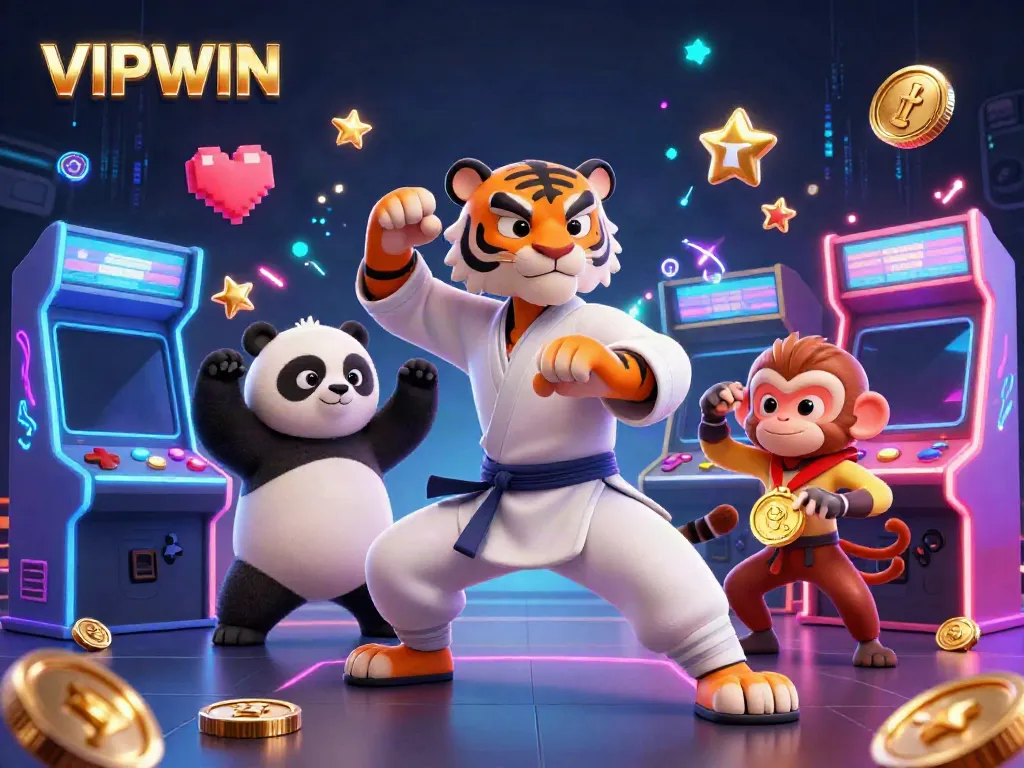 Engage with VIPWIN's vibrant casino adventure featuring characters in action and colorful gaming elements.