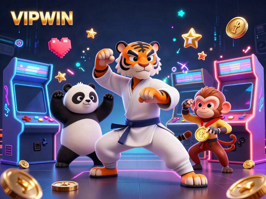 Engage with VIPWIN's vibrant casino adventure featuring characters in action and colorful gaming elements.