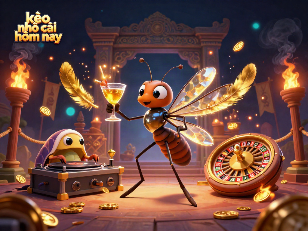 Engage with kèo nhà cái hôm nay showcasing vibrant casino elements amid a thrilling cartoon scene.