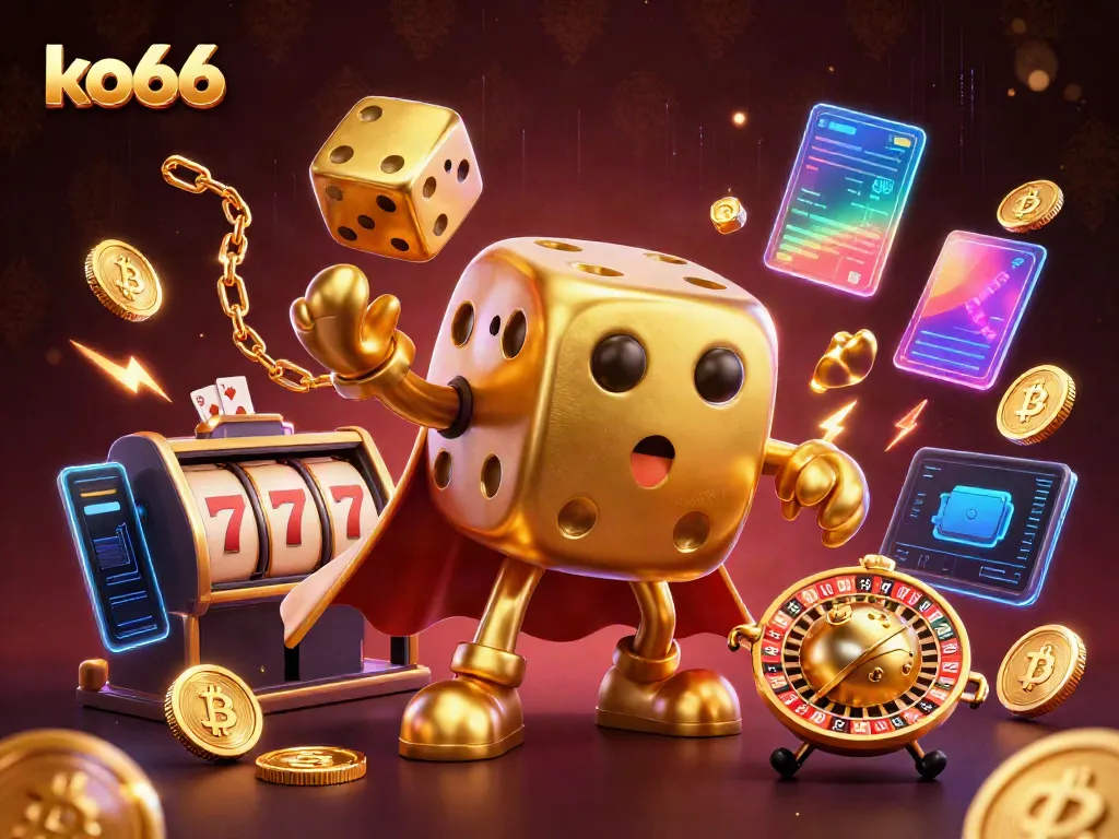 Experience the vibrant thrill of ko66 through rich casino elements and animated characters in an energetic scene.