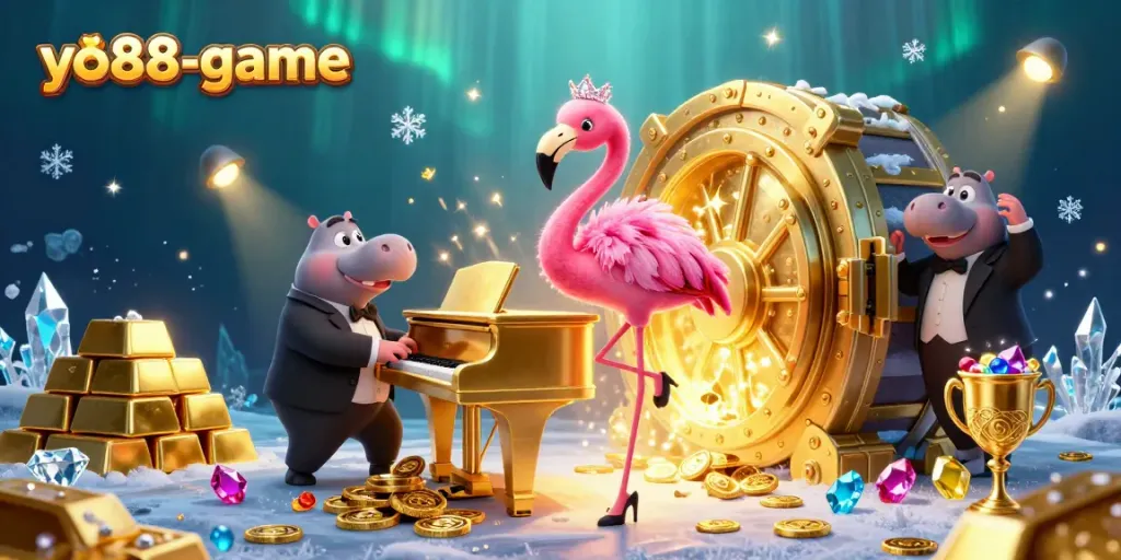 Experience exciting wins with yo88-game as lively characters entertain at a luxury casino.