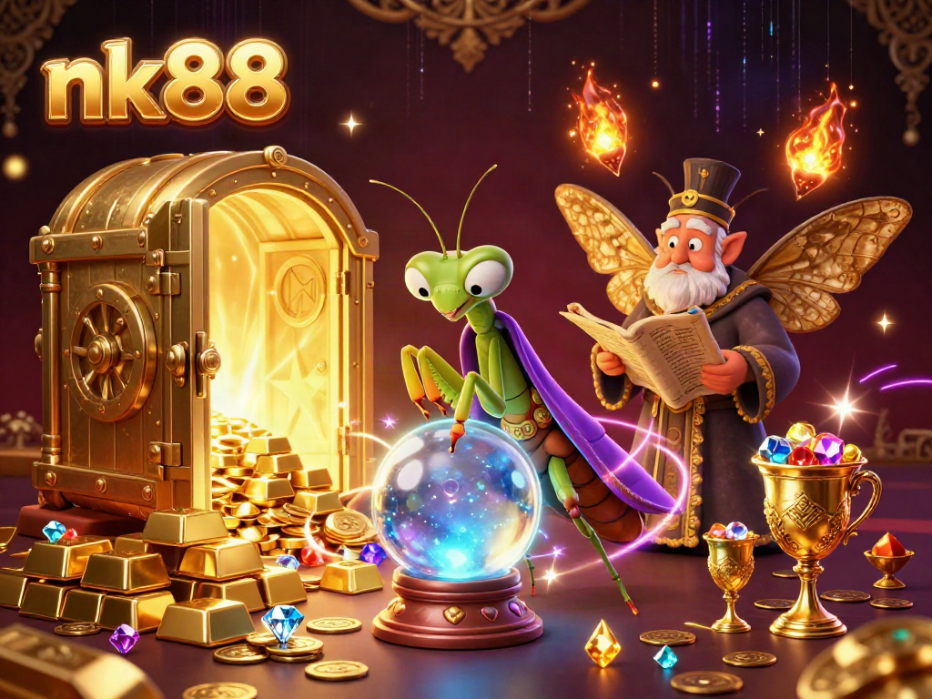 Experience thrilling moments at nk88 with our vibrant casino scene featuring treasure and fortune tellers.