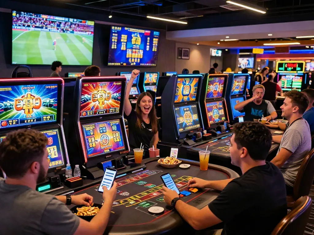 Experience the excitement of Link M88 in a lively online gaming atmosphere with diverse players celebrating wins.