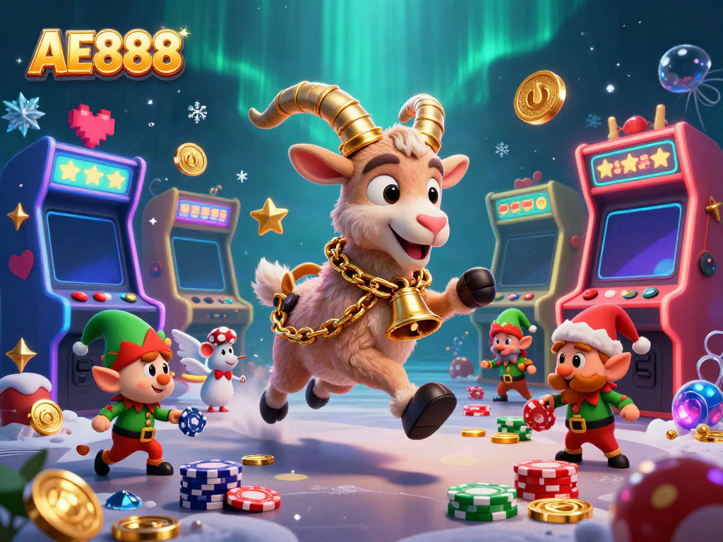 Experience thrilling games at AE888 with festive characters in an exciting casino setting.