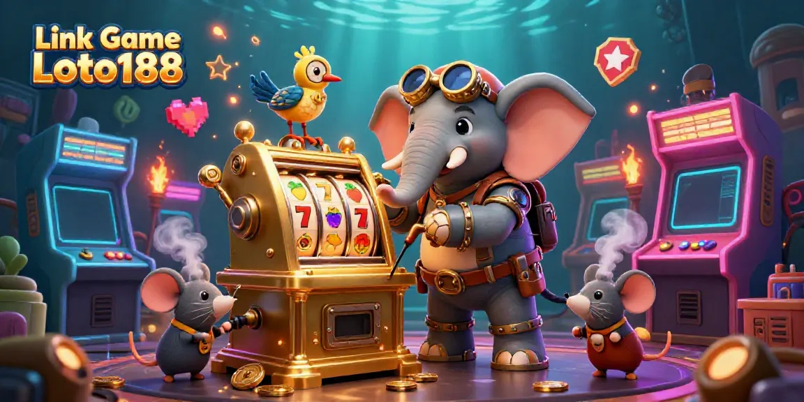 Spin and win at Link Game Loto188 with a steampunk elephant engineer at the slot machine.