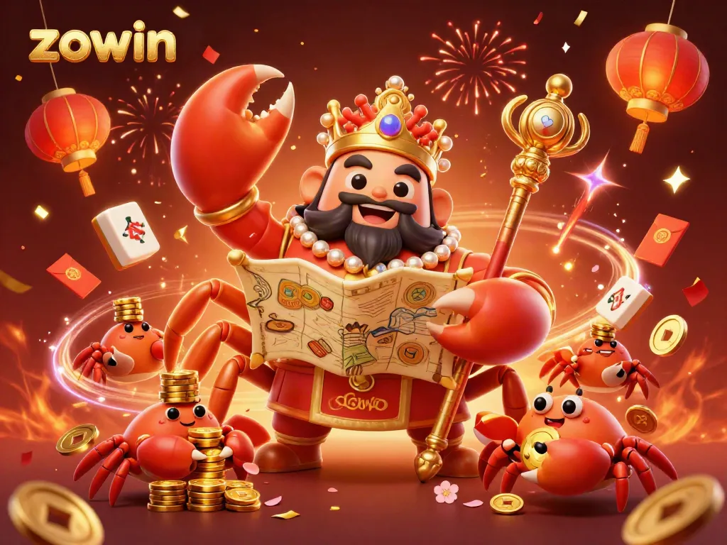 Zowin offers thrilling experiences with a golden crab emperor, celebrating wealth and luck in an immersive casino setting.