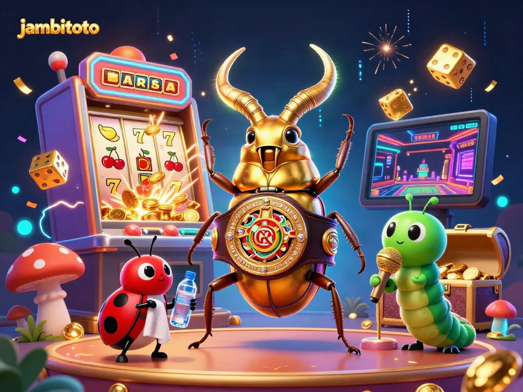 Experience thrilling gaming action with jambitoto's vibrant 3D casino scene featuring gleaming characters and lively elements.