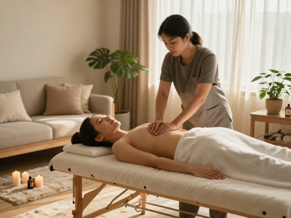 Experience soothing 출장안마 therapy in a serene home setting.