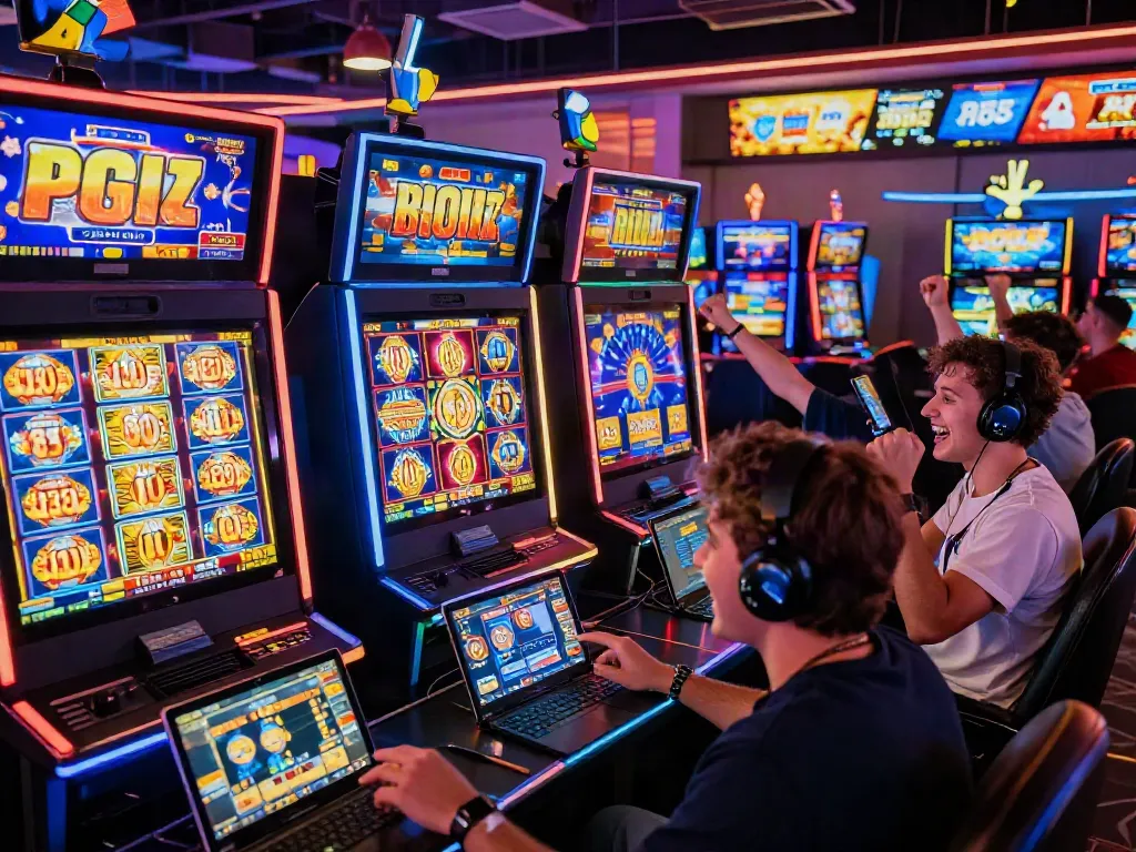 Koitoto online gaming scene with players celebrating wins on colorful slots