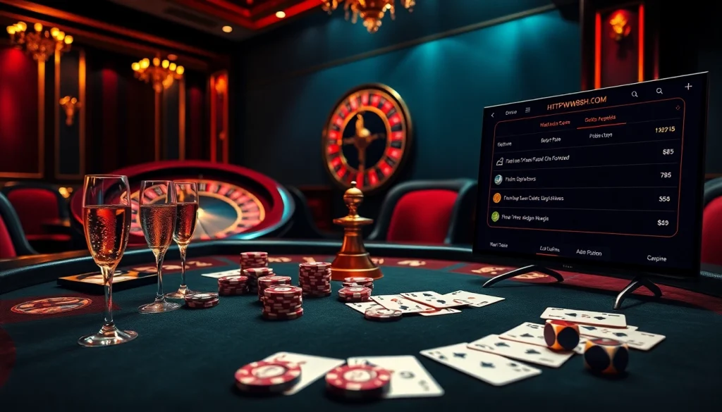 Experience thrilling poker action at http://ww88h.com/ with stylish chips and a roulette backdrop.