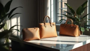 고품질 레플리카 명품 가방들이 세련되게 배열된 모습