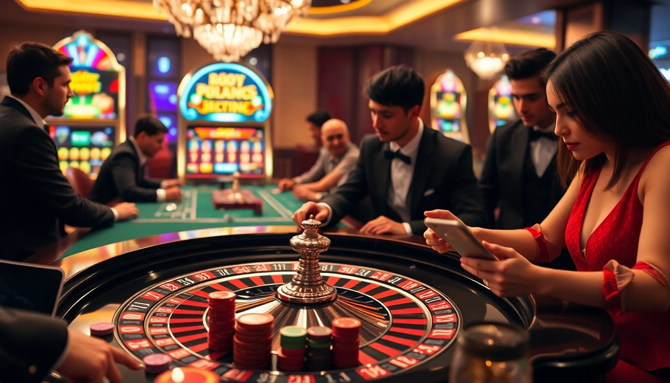 Players enjoying thrilling action at a casino with 789bet dang nhap visible on their screens.