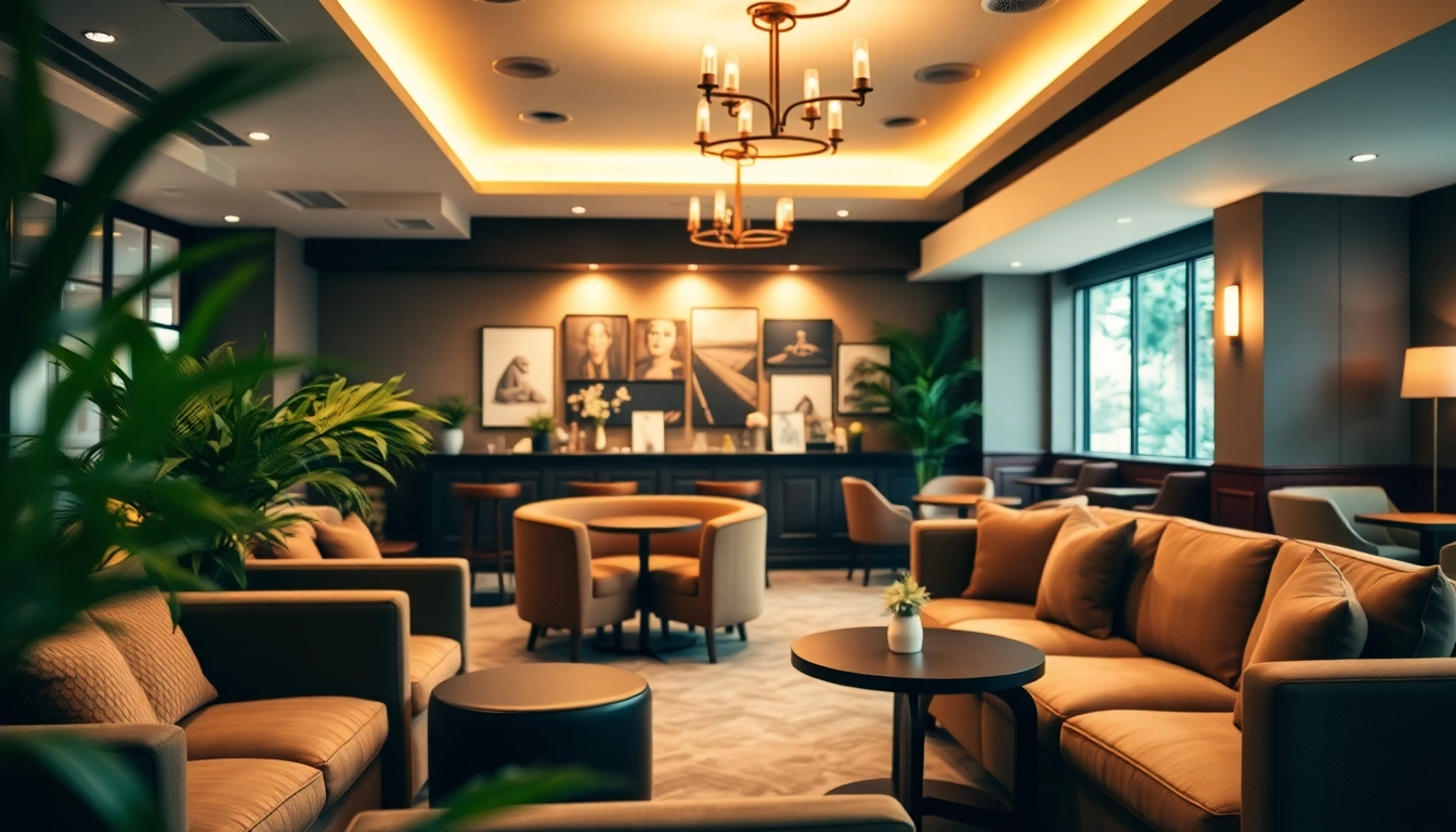 Vibrant Social club Lloret de Mar with cozy seating and greenery for a relaxed atmosphere.