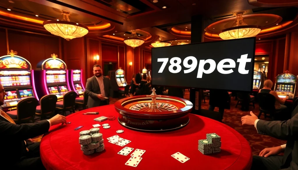 Exciting casino scene featuring roulette and poker with the keyword 789pet.
