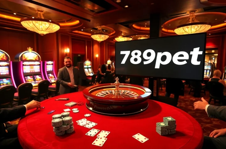 Exciting casino scene featuring roulette and poker with the keyword 789pet.