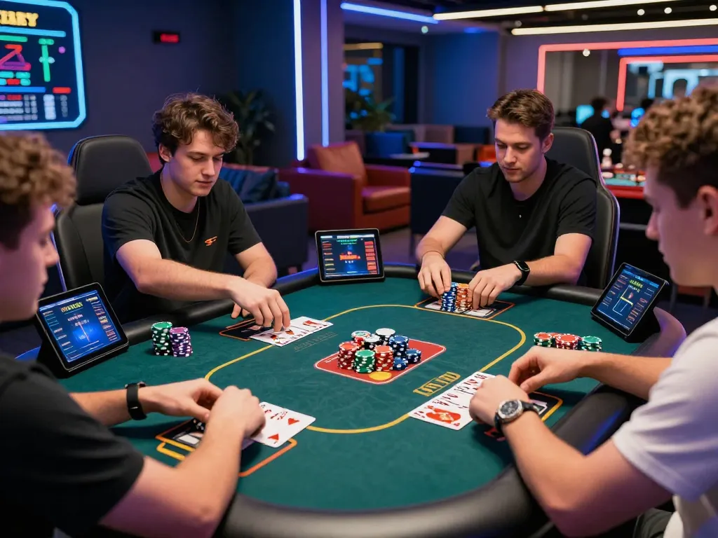 Players enjoying a thrilling rik vip online casino game in a vibrant lounge