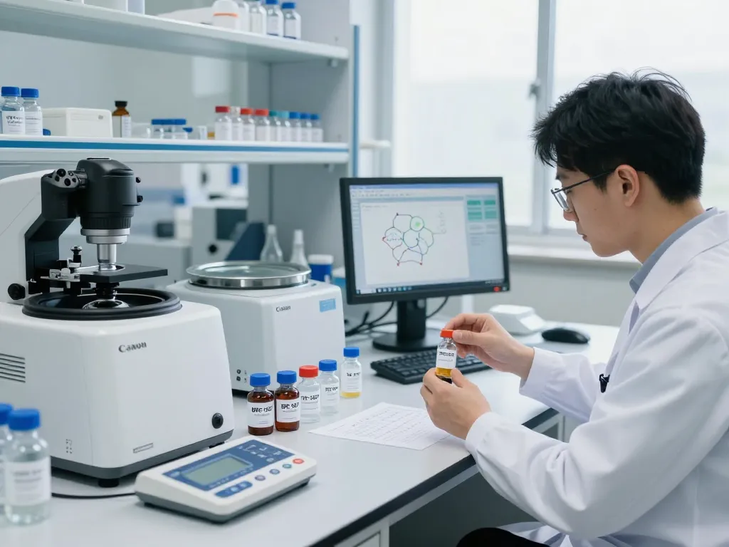 BPC157 TB500 analysis in a modern laboratory with colorful peptide samples.