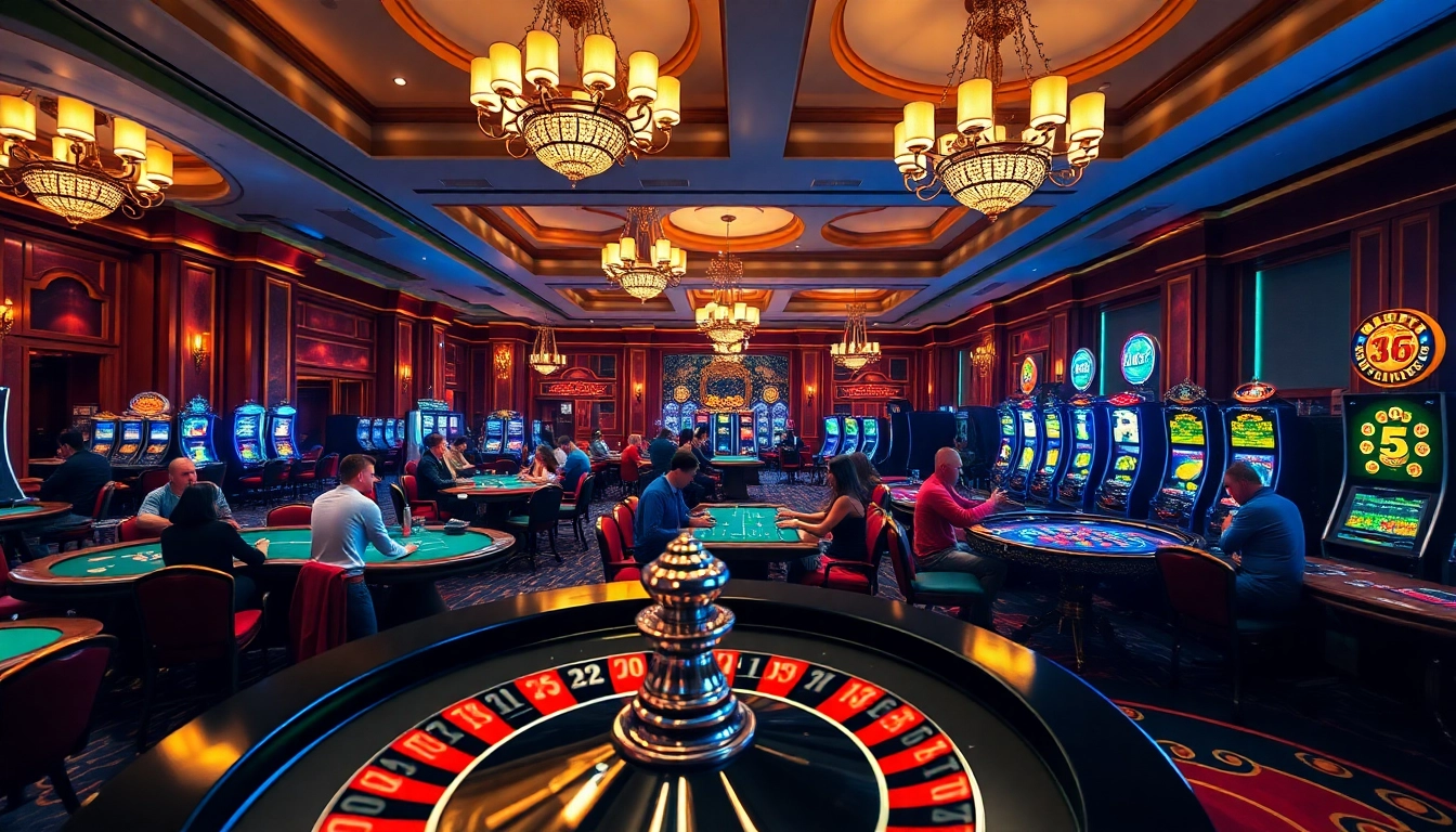 Experience the excitement of CM88 in a luxurious casino setting with diverse gaming tables and vibrant atmosphere.