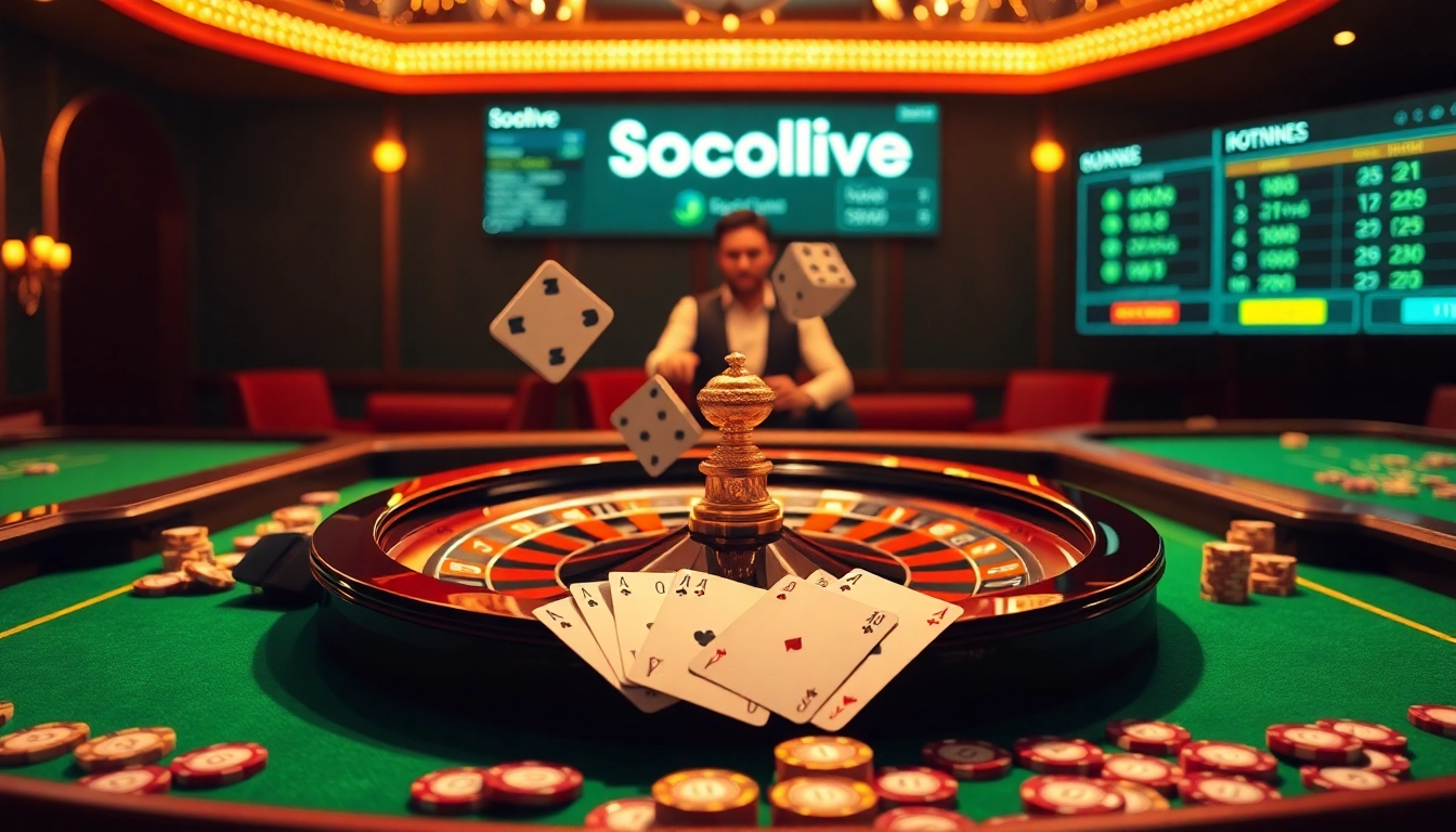 Exciting high-stakes gaming scene featuring Socolive's live betting options and casino elements.
