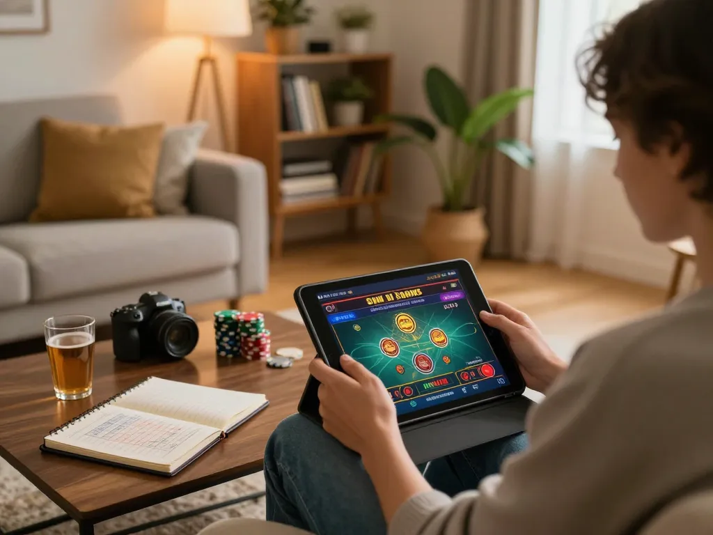 Engaged player enjoying the sun win online casino experience from a cozy living room