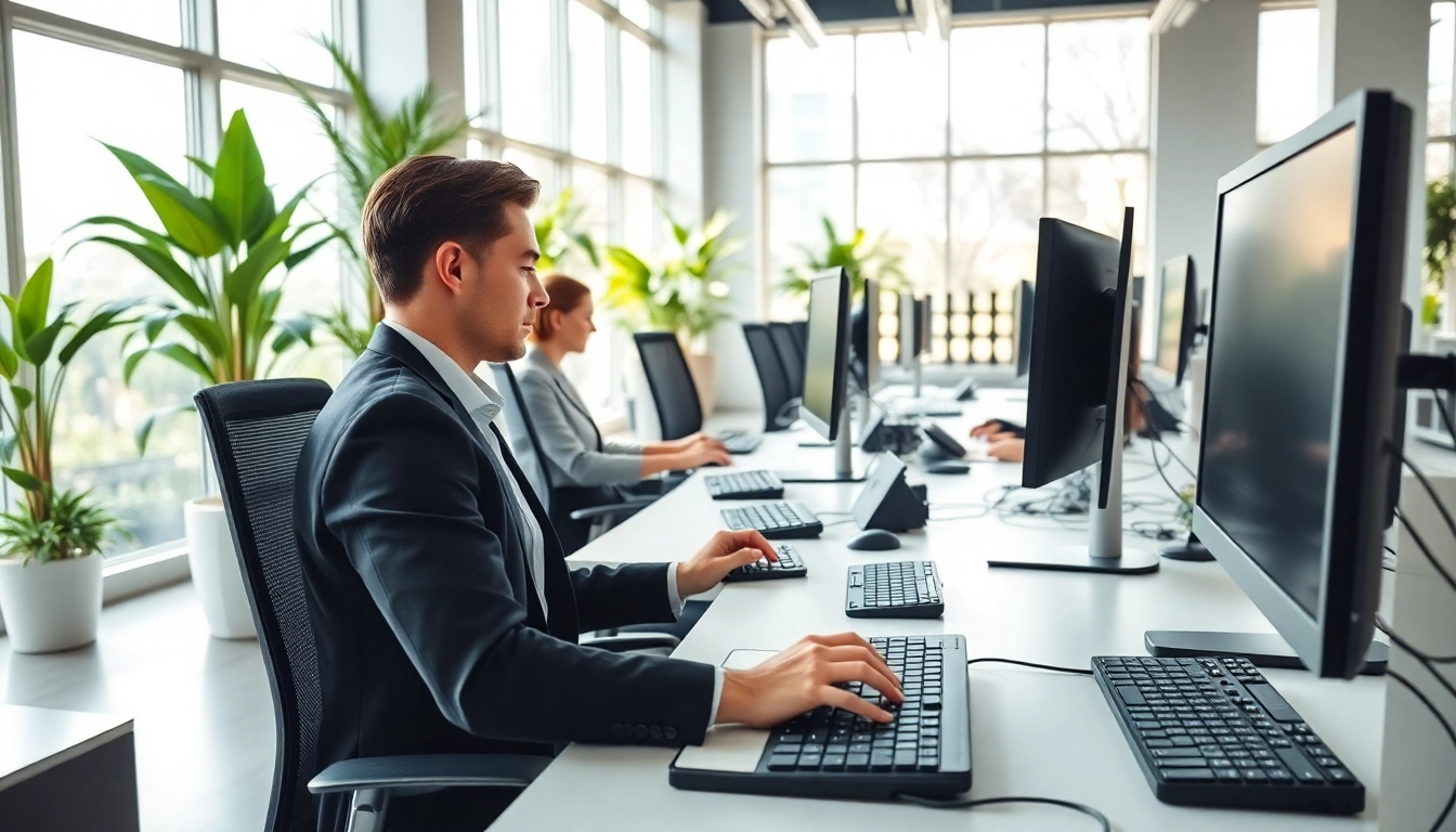Engaging workspace of a Typing Center with modern equipment and bright natural light.
