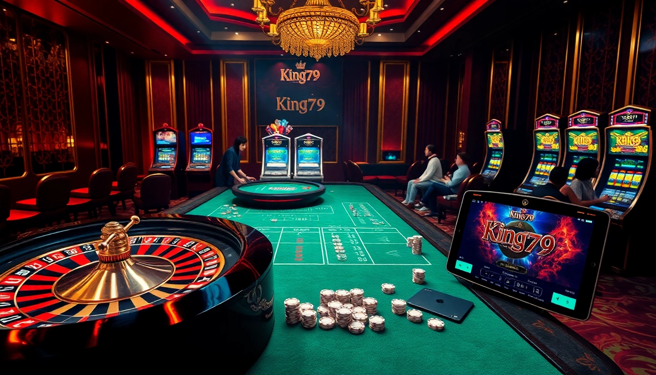 Experience thrilling casino action at king79 with vibrant tables, slots, and poker chips.