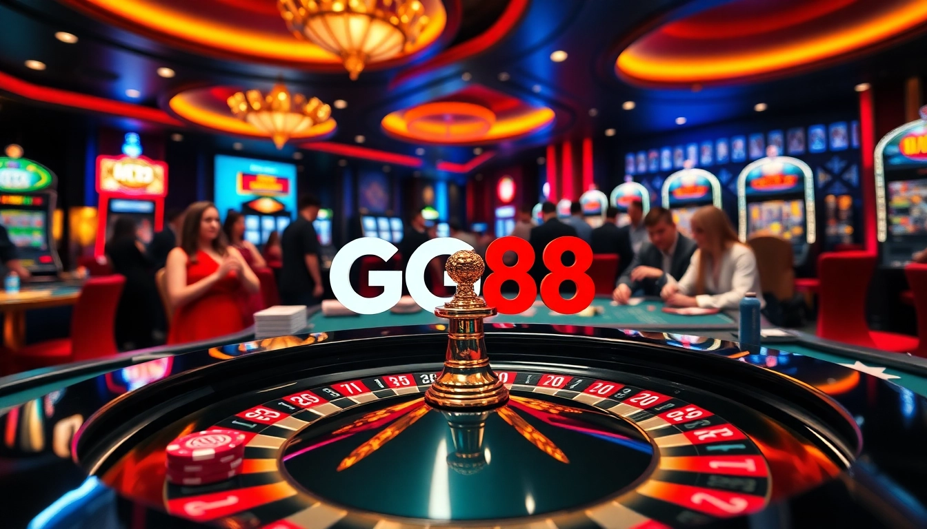Experience the thrill of GG88 with vibrant casino games, poker chips, and exciting atmosphere.