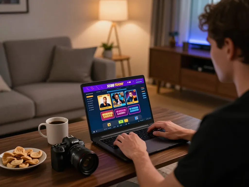 Engaging gamer explores XX88 TODAY online casino offerings during cozy home session.