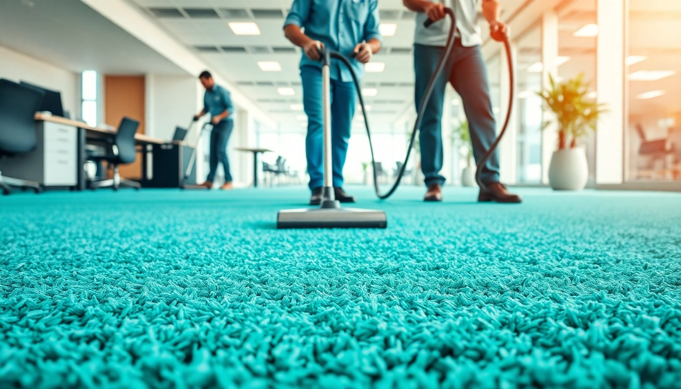 View of commercial carpet cleaners effectively sanitizing a plush office carpet.