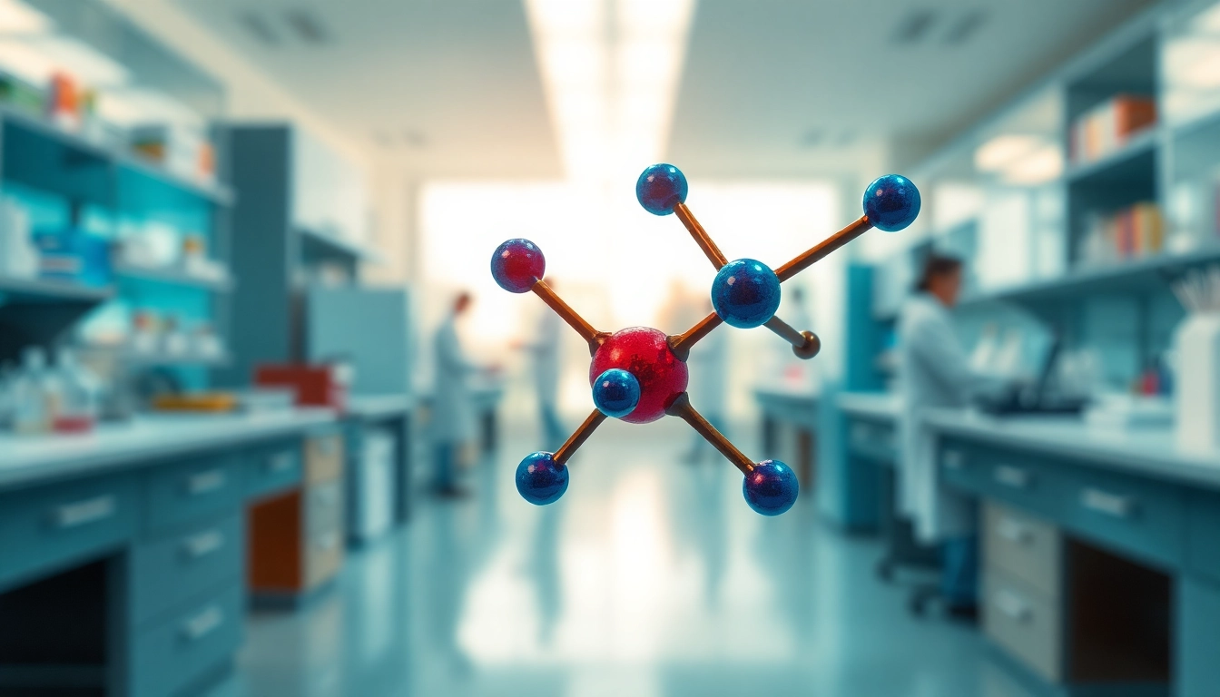 Illustration of Tirzepatide molecule in a laboratory highlights scientific innovation.