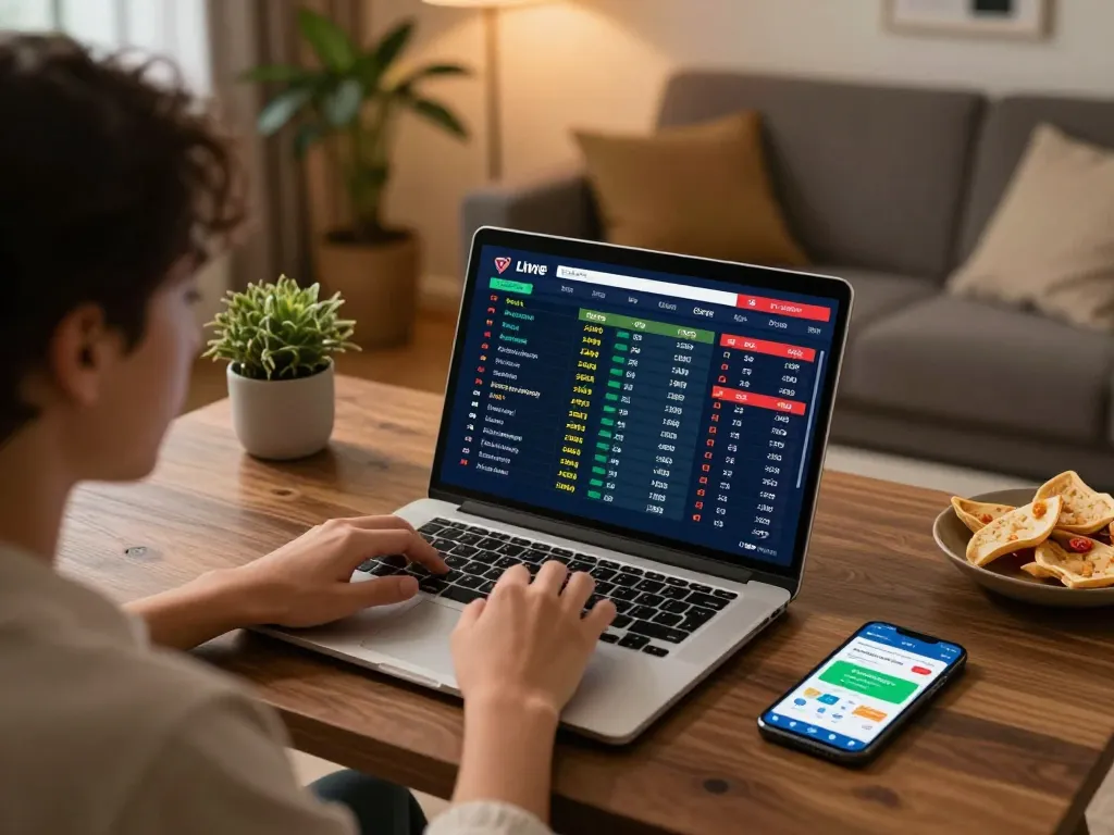 Kèo nhà cái hôm nay displayed on a laptop screen, enhancing online sports betting experience in a cozy home setting.