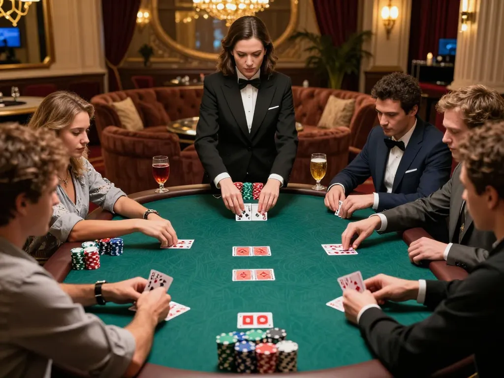 vipwin enhances high-stakes poker gameplay in a luxurious casino setting with focused players