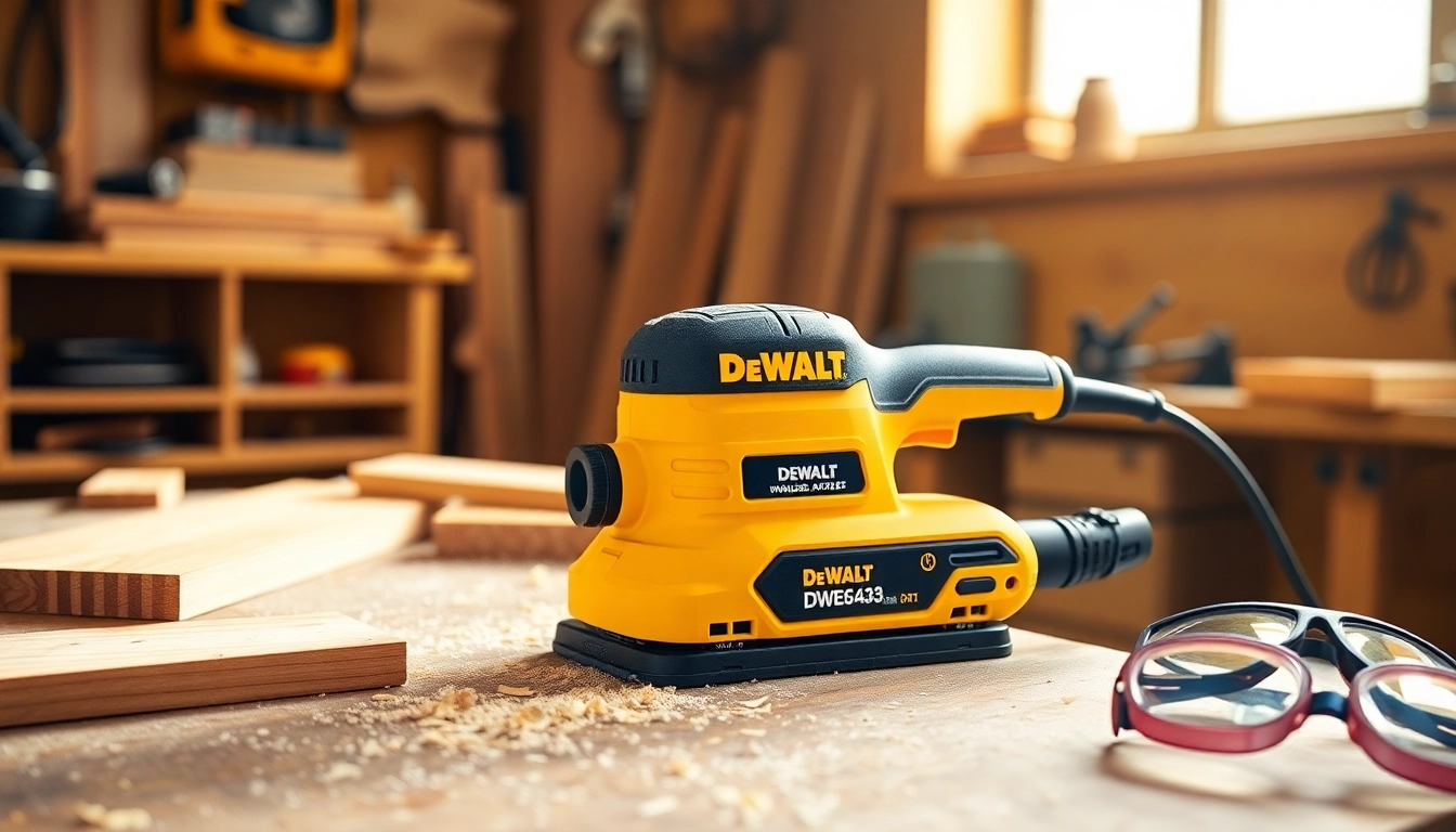 Experience the precision of the DeWalt DWE6423 sander as it efficiently smooths wood surfaces.