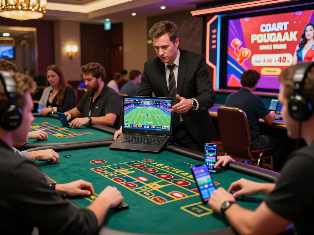 Players immersed in the 8KBET online gambling experience, showcasing engaging live dealer interaction and colorful game graphics.