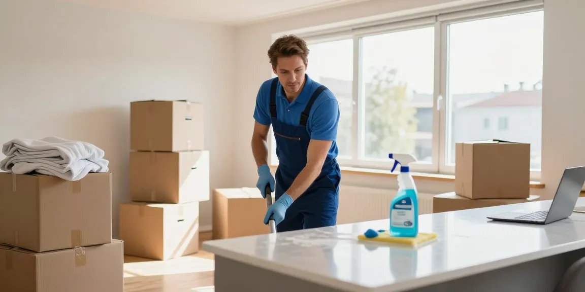 Expert umzugsreinigung solothurn process in a bright, clean apartment with professional cleaners and eco-friendly supplies.