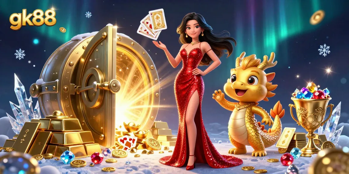 Engage in thrilling gameplay with gk88 as stunning characters celebrate big wins amidst sparkling treasures.