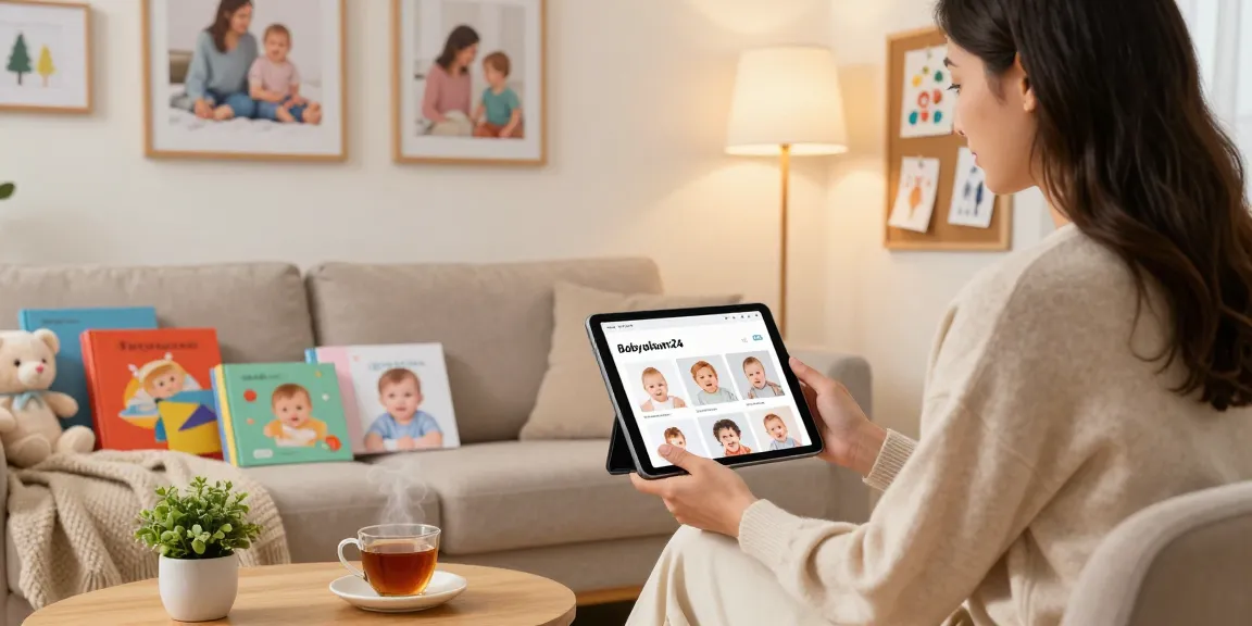 Mother enjoying a cozy shopping moment on Shoplinks 4u for unique baby albums.