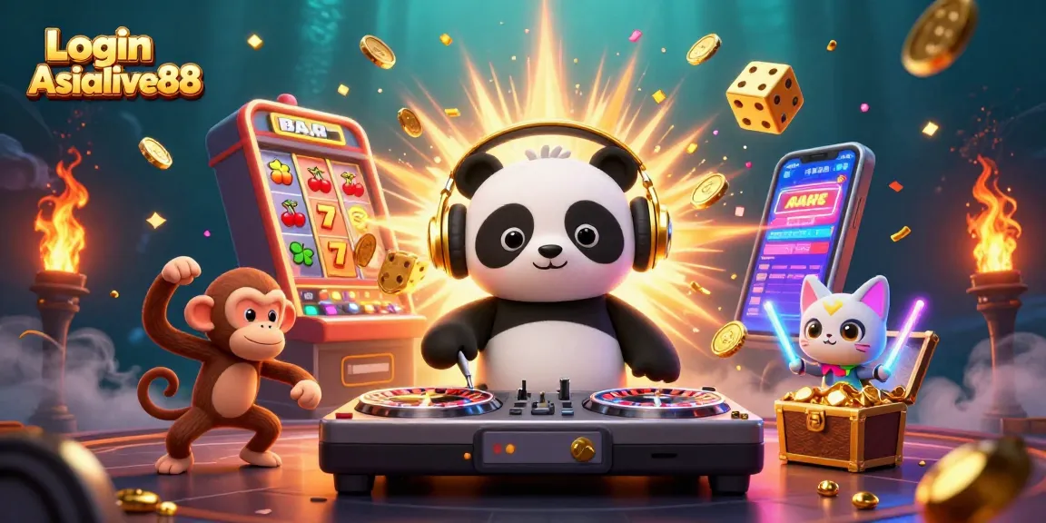 Engage with Login Asialive88 at a vibrant casino scene with animated characters and jackpot excitement.