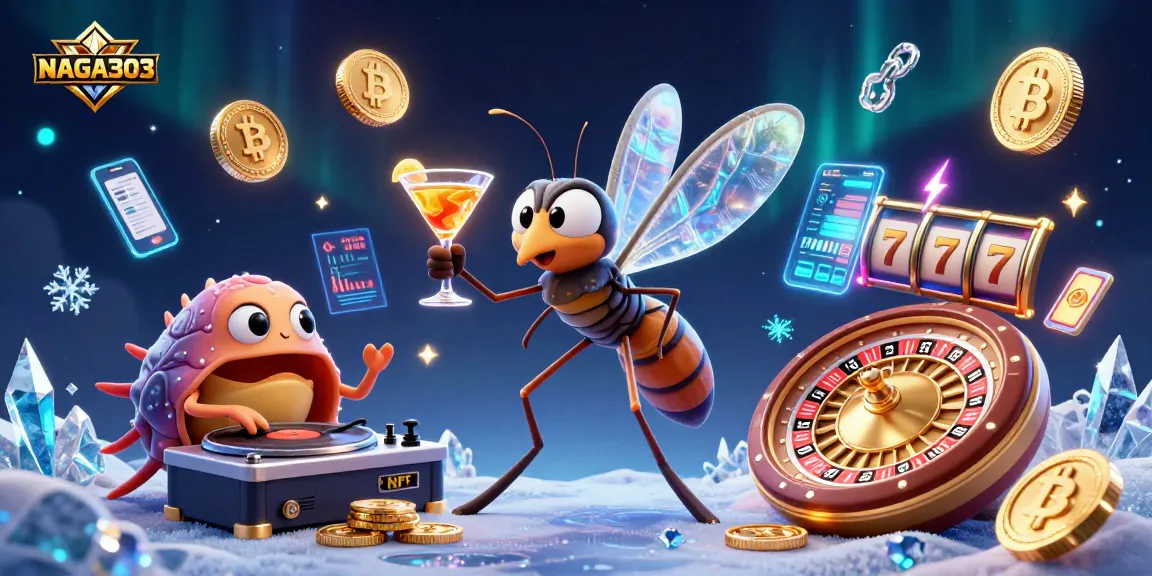 NAGA303 provides engaging gameplay with a cartoon mascot and a trilobite DJ at a vibrant casino scene.