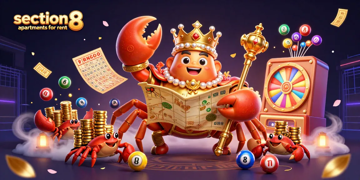 Experience lively section 8 apartments for rent with a golden crab emperor in a colorful casino scene