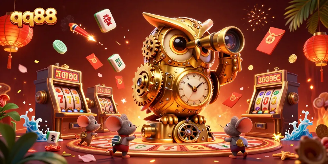 Experience thrilling gameplay at qq88's vibrant casino scene with engaging slot machines and festive decorations.