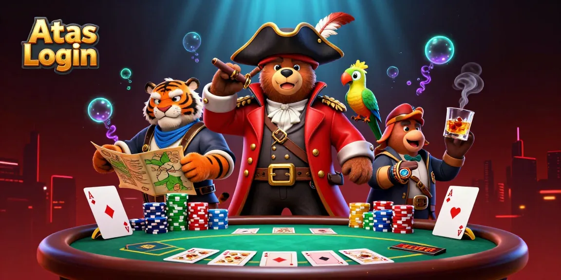Experience seamless gaming with Atas Login, featuring vibrant casino elements and engaging characters.
