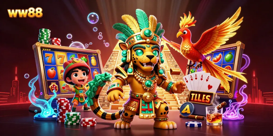 Engage in thrilling casino adventures with ww88's vibrant slot reels and Mayan-themed characters.