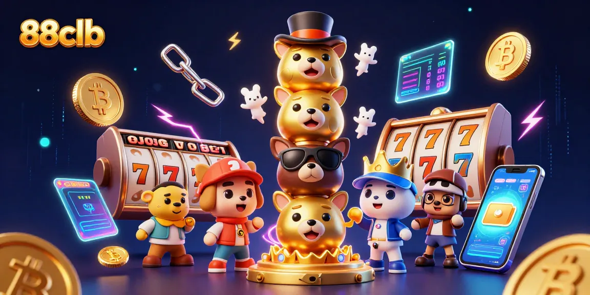 Play exciting casino games at 88clb with vibrant 3D visuals of jackpots and cryptocurrencies.