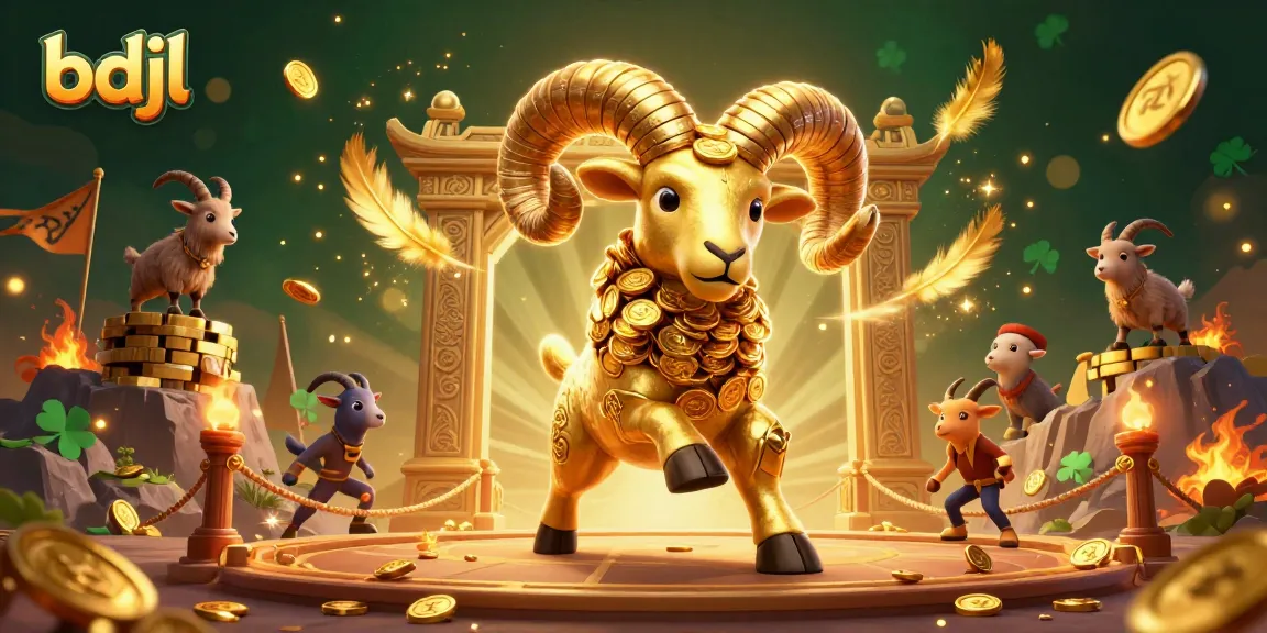 bdjl showcases a massive golden ram charging through a lively casino scene, filled with festive elements.